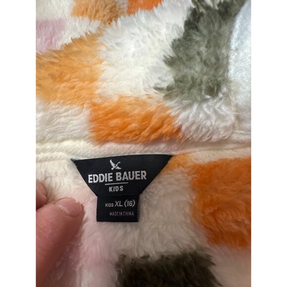 Eddie Bauer Kids Dust Fleece Plush Hooded Jacket Checkered Print XL - Picture 7 of 13
